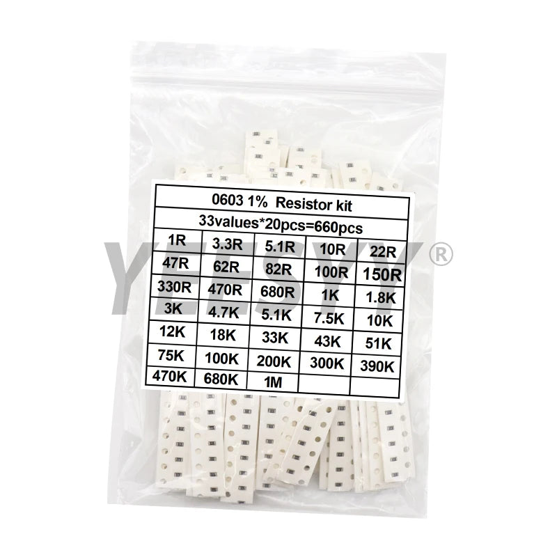 200pcs 660pcs 720pcs 4000pcs 0402 0603 0805 1206 1210 2512 smd resistor kit assorted kit 10k 100k 1k 1r 100r 220r 1% 5%
