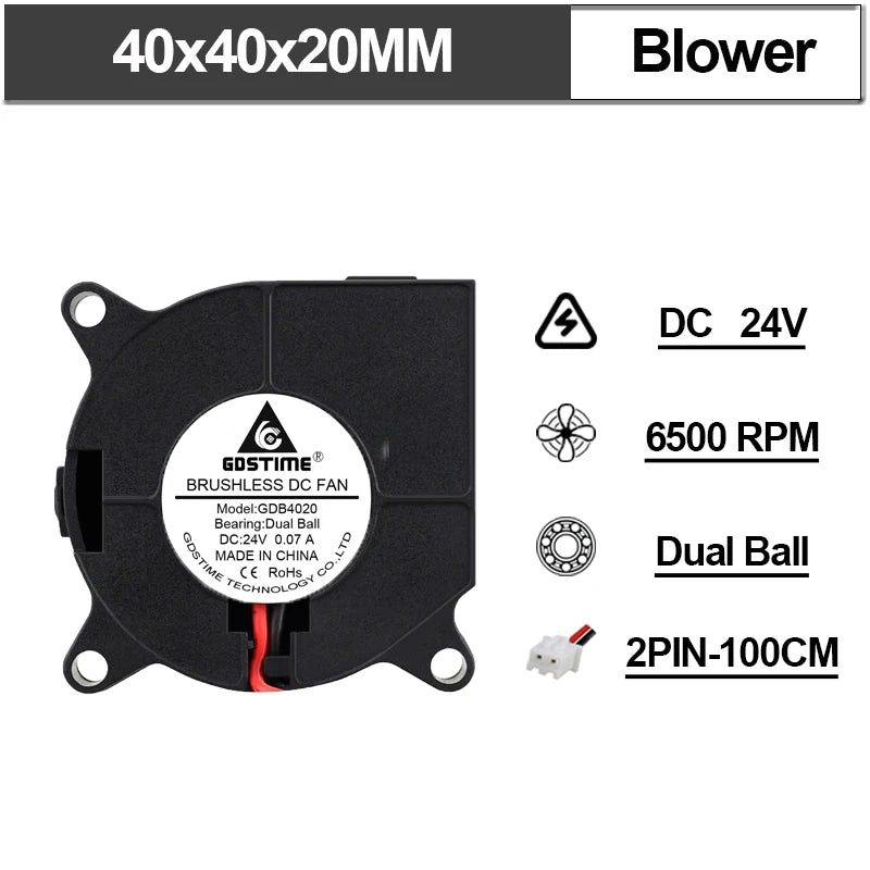 Gdstime Brushless Turbo Fan 24V Dual Ball 30mm 40mm 50mm For 3D Printer Fan DC Blower Cooling Fan 3010 4010 4020 5015 Clooer