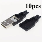 10pcs Type A USB interface (Male/Female), equipped with a black plastic cover, used for computer peripherals and port adapters.