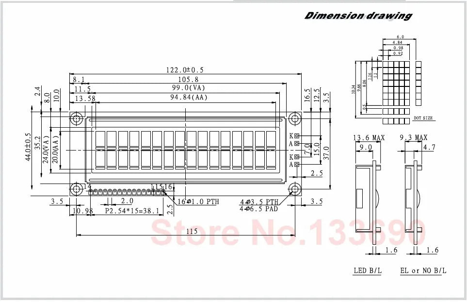 5PCS Larger LCD 1602 16x2 Large Character Big Size Yellow Blue Display Module 122*44mm HD44780 SPLC780D LMB162GBY