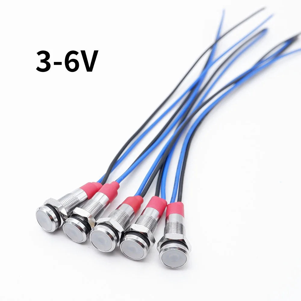 5pcs 6mm Metal Indicator Light LED Warning Signal Lamp Pilot With Wire 3V 5V 6V 12V 24V 220V Red Orange Blue Green White