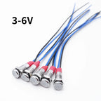 5pcs 6mm Metal Indicator Light LED Warning Signal Lamp Pilot With Wire 3V 5V 6V 12V 24V 220V Red Orange Blue Green White