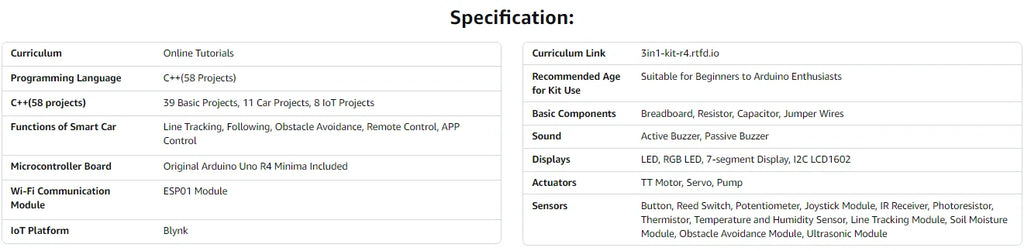 SunFounder 3-in-1 Super Starter Kit with Original Arduino Uno R4 Minima, IoT&Smart Car Projects, ESP8266 WiFi, 50+ Tutorials