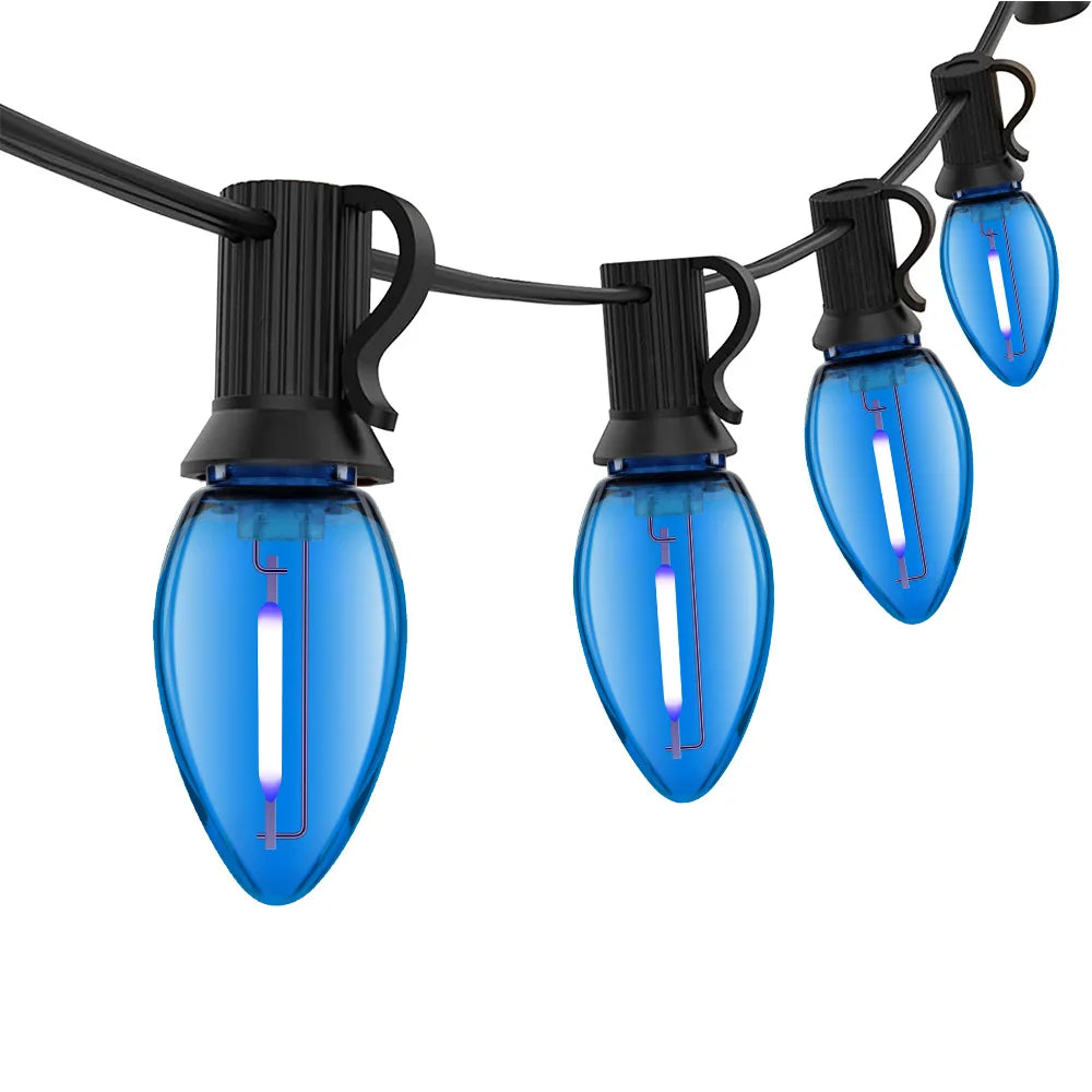 Colorful Outdoor String Lights C7 Shatterproof Replacement Bulbs 1W E12 Base RGB Waterproof Garland for Party Garden Decorations