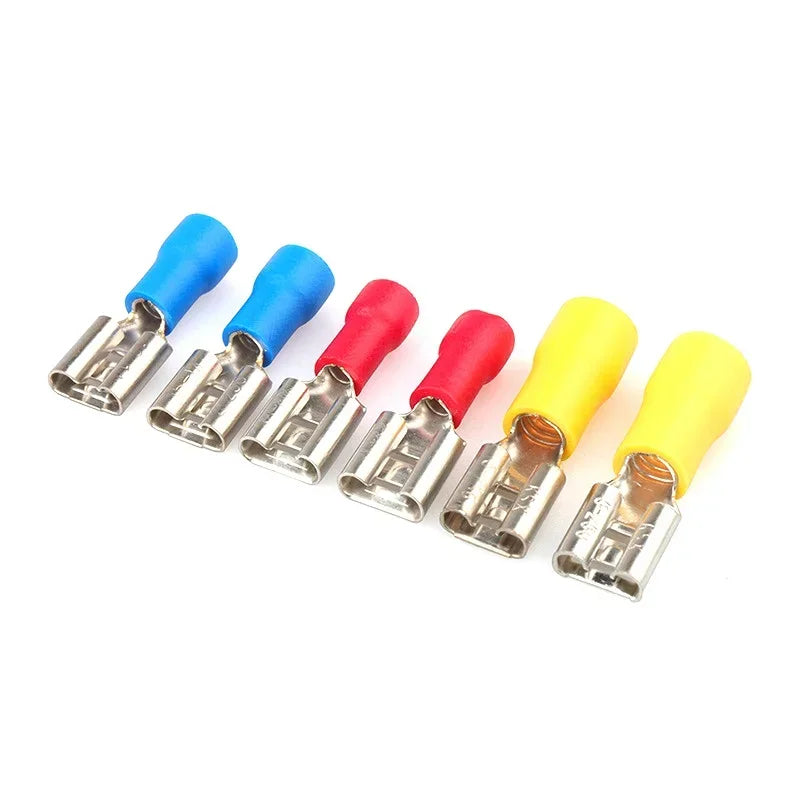 100/50/10pcs Female Crimp Terminal 2.8mm 4.8mm 6.3mm Insulated Spade Wire Connector Electrical Wiring Cable Plug Red blue yellow