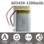 603450 3.7V 1200mAh Lithium Polymer LiPo Rechargeable Battery with jst PH 2.0mm 2pin plug For MP3 Laptop PC Camera GPS