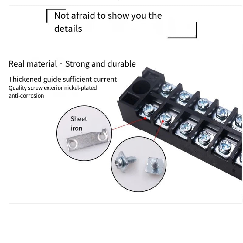 TB15A 25A 45A Copper Wiring Terminal Block 3/4/5/6/8/10/12 Position Electrical Connector Board Current Terminal Strip