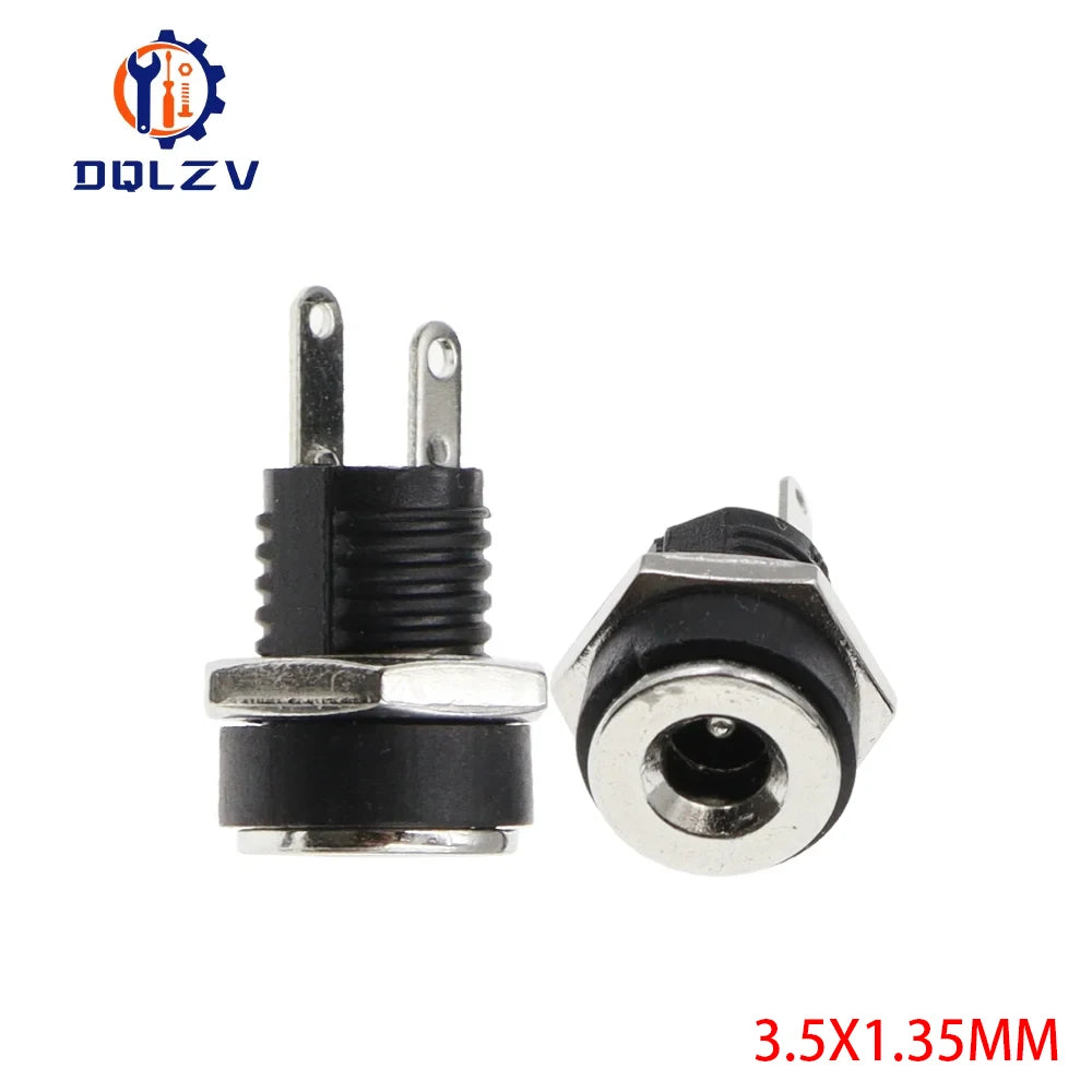 5.5X2.1/5.5X2.5MM DC Power Jack Socket Supply Female Panel Mount Connector Plug Adapter 2 Terminal Type DC Connector 5.5*1.35