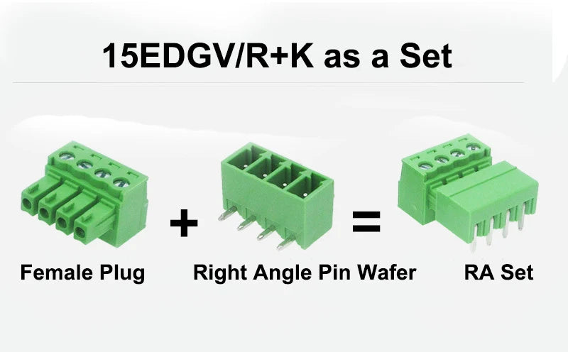 20pcs/20pairs 15EDG 2EDGK-3.81mm Female Straight  RA Male Wafer 300V8A 2P-24P PCB Phoenix Plug-in Wire Terminal Block Connector