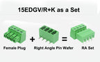 20pcs/20pairs 15EDG 2EDGK-3.81mm Female Straight  RA Male Wafer 300V8A 2P-24P PCB Phoenix Plug-in Wire Terminal Block Connector