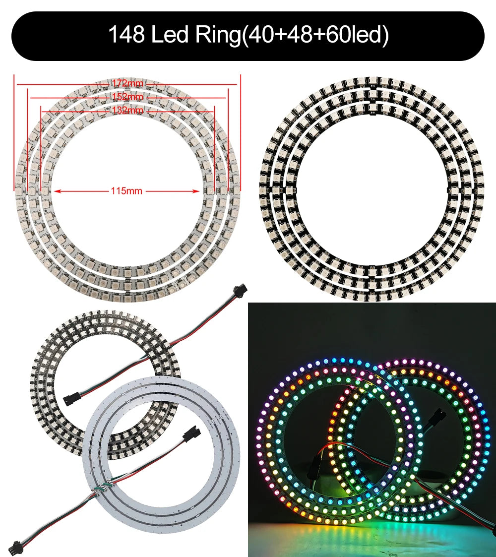 DC5V WS2812B DIY LED Ring 8 to 241 Pixels 5050 RGB Individually Addressable WS2812 Round Modules With 17Keys Music RF Controller