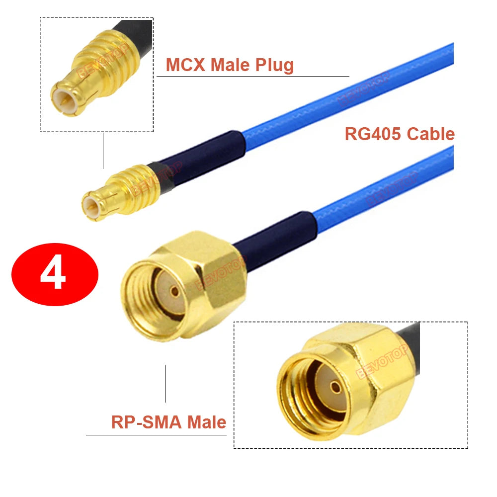 1PCS SMA to MCX RG405 Cable SMA/ RP-SMA Male Female to MCX Male Straight/Right Angle Plug 086 Pigtail 50Ω High Frequency Jumper