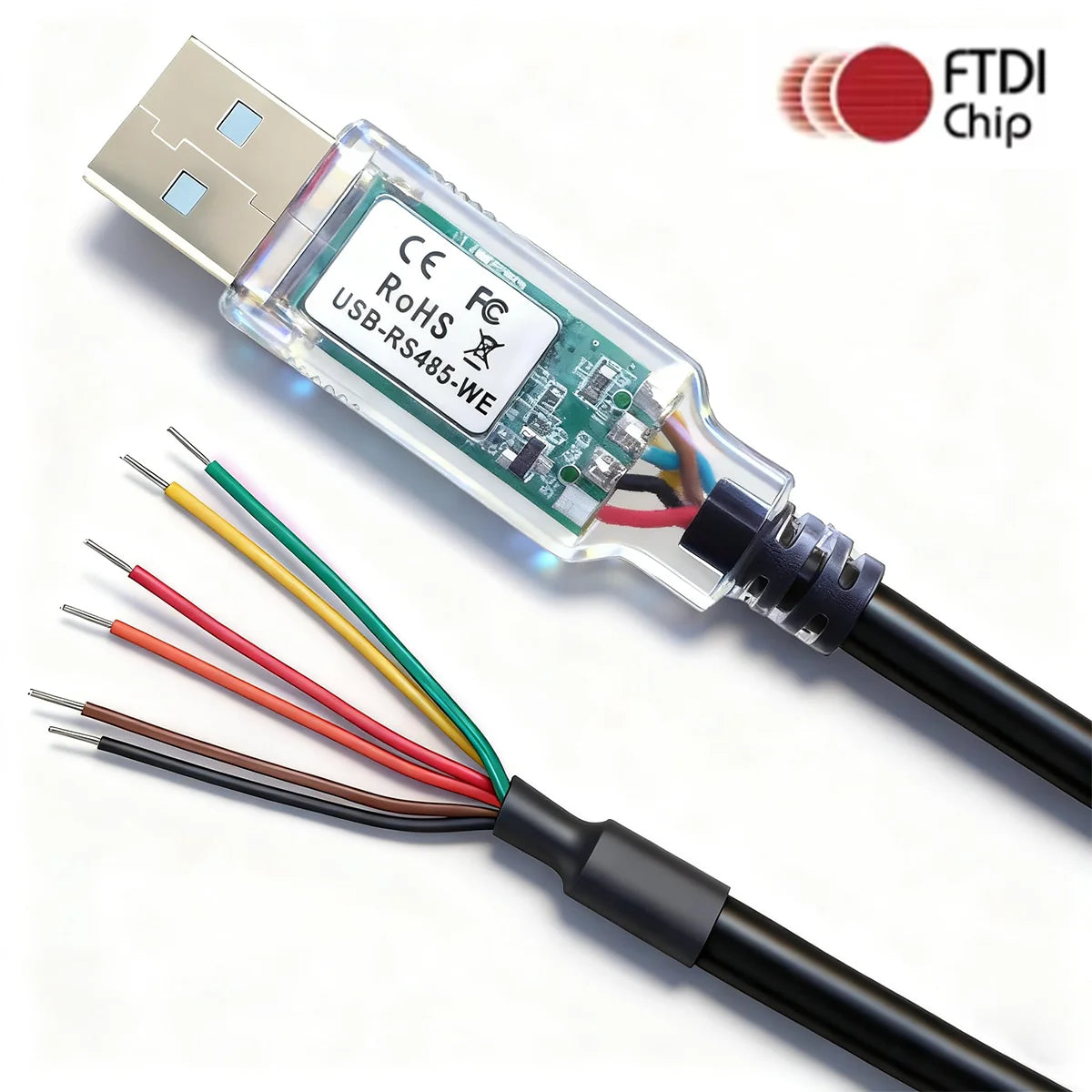 FTDI USB to RS485-WE Serial Cable, RS485-WE-1800-BT UART Serial Converter Cable,USB-RS485-WE Wire End,FT232 Chipset, 6 Way,1.8m