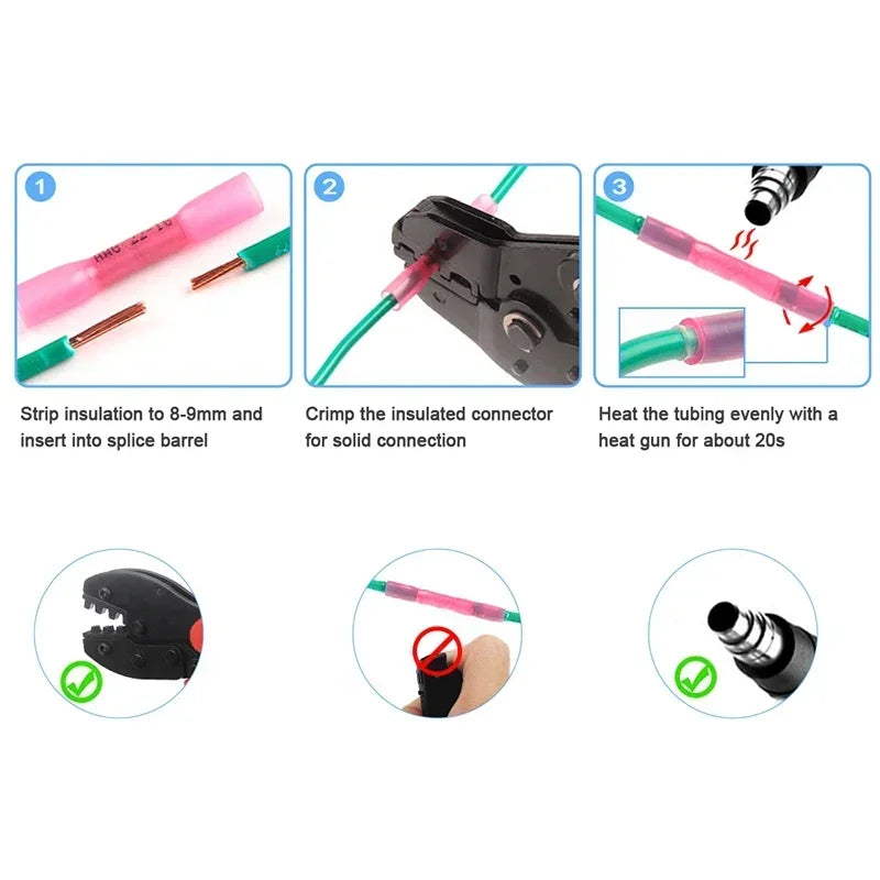 20/50/100/200PCS AWG 24-10 0.3-6.0mm2 Waterproof Insulated Automobile Wire Cable Crimp Terminals Heat ShrinkButt Wire Connectors