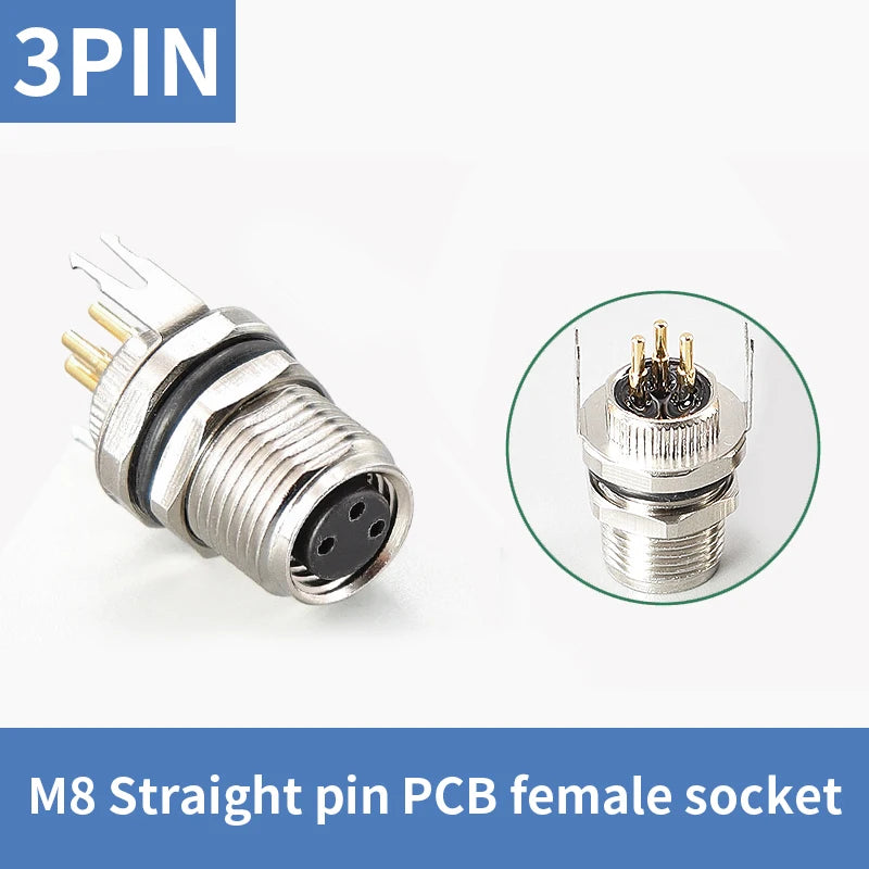 5/10 PCS M8 Male/Female Curved Straight Jack Socket 3 4 5 6 8 Pin Solder IP67/68 Waterproof PCB Panel Connector