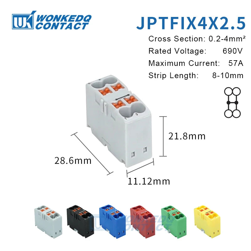 Distribution Block PTFIX 2.5mm² 2/4/6/7/12/13/18/19 Connection Push-in Electric Power Terminal Block Connector Mount on Din Rail
