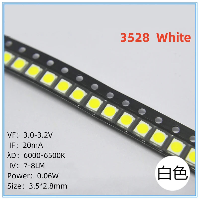 2000Pcs 3528 SMD LED Red Blue Green White Yellow Pink UV RGB LED Lamp Beads Size 1210 Light-emitting Diode High Bright Quality