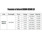High Power LED Chip 730NM  800NM 805NM 850NM 940NM 980NM Infrared  Emitter Lamp Light Bead COB 3W 5W 10W 20W 30W 50W 100W Watt