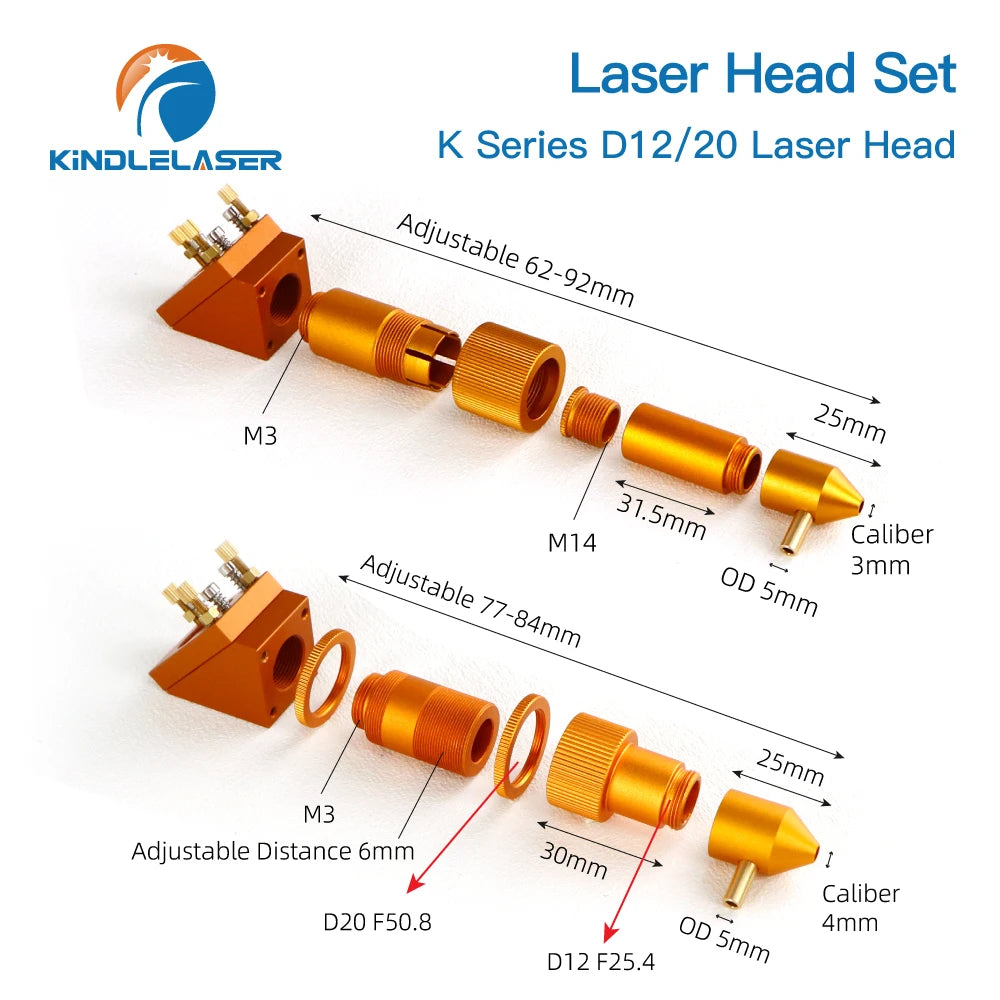 Kindlelaser K Series CO2 Laser Head Set D12/20 PVD Lens Dia.12/20mm Mo Mirror D20mm for K40 Laser Engraving Cutting Machine