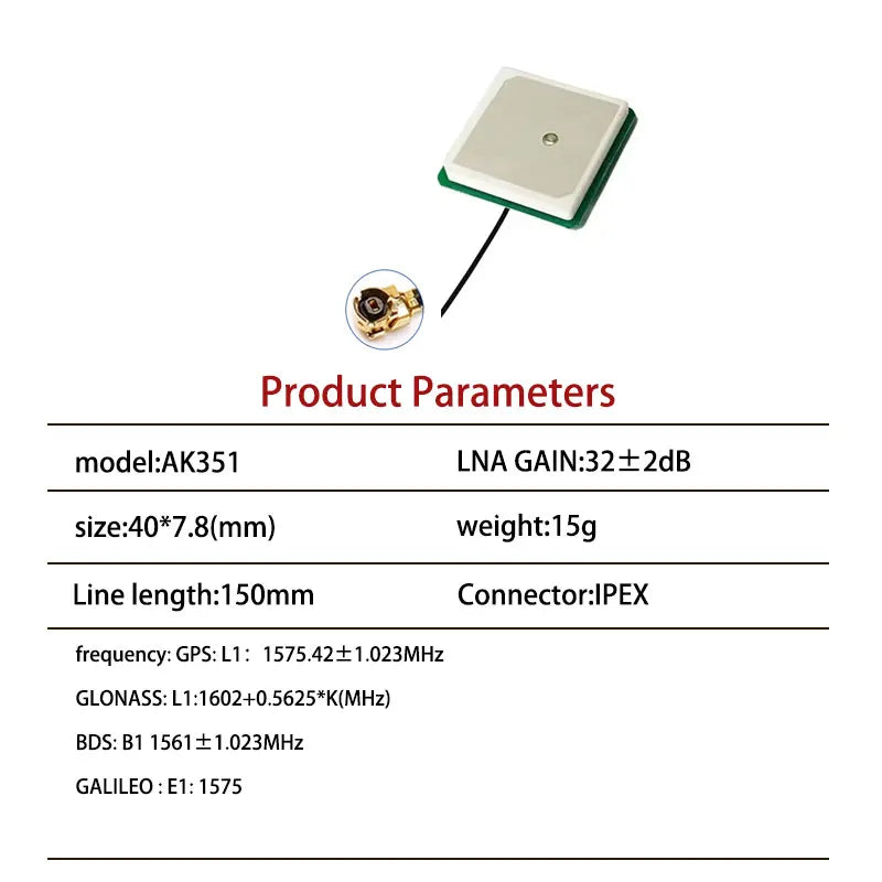 GPS/Beidou/GLONASS built-in active antenna 35x35x8mm high gain tri band M8N dedicated