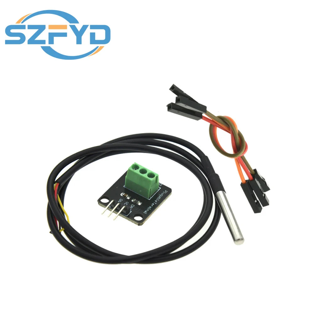DS18B20 Temperature Sensor Module Kit Waterproof 100CM Digital Sensor Cable Stainless Steel Probe Terminal Adapter For Arduino