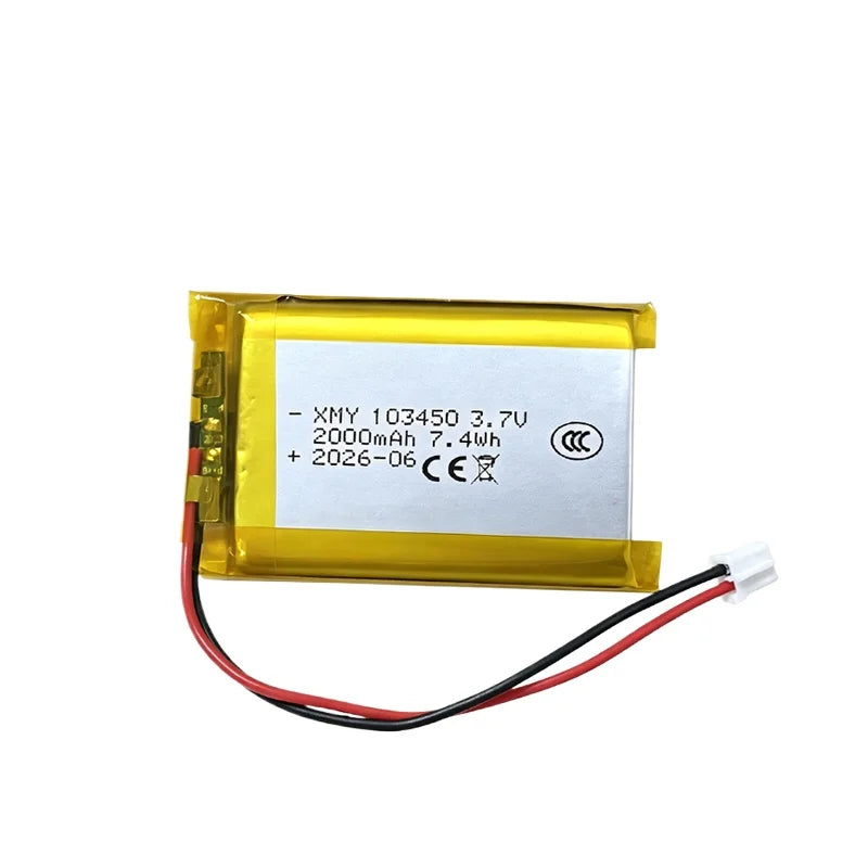103450 3.7V 2000mAh Polymer Lithium Rechargeable Battery Jst PH 2.0mm 2pin Plug for Camera GPS Navigator MP5 Bluetooth Headset