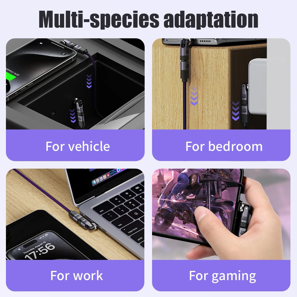 PD240W OTG C Type Adapter 90° 540° Rotating Type C Adapter Fast Charging USB C Adapter Extender for iPhone 17Pro Laptop Tablet