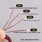 100pcs Pre-wired 0402 0603/0805/1206 SMD LED 7colors 3V led 30cm wires hobby model kit Car Railway railroad starship lighting