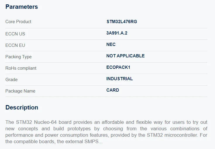 NUCLEO-L476RG STM32 Nucleo-64 development board with STM32L476RG MCU, supports Arduino and ST morpho connectivity
