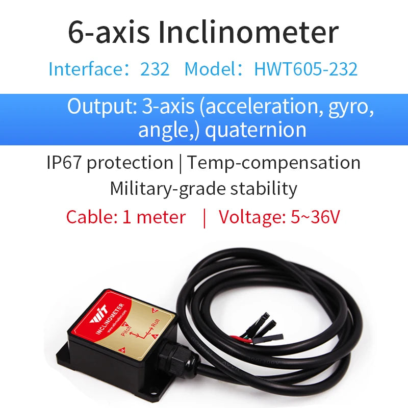 High-Precision Inclinometer HWT605 Accelerometer+Angle+Gyro, MPU9250 IMU, Temperature Compensation, Tilt Angle