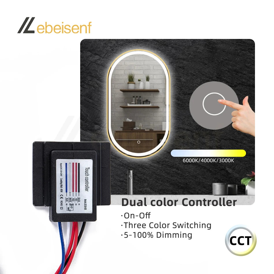 Bathroom Mirror Lamp Built-in Touch Sensor Switch DC 12V 24V 5A LED On/Off Dimmer Single Dual CCT Color Strip Light Controller