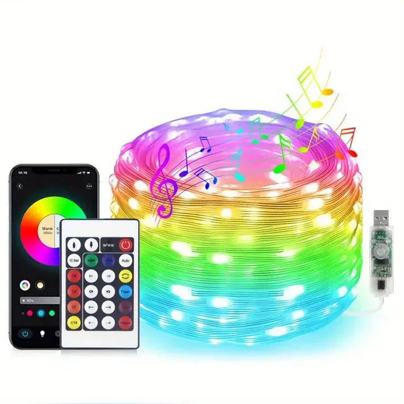 USB 5V Smart RGB-IC Fairy Light String Christmas Lights Decorations Lamp Garland WS2812 Bluetooth APP&Remote Control Addressable