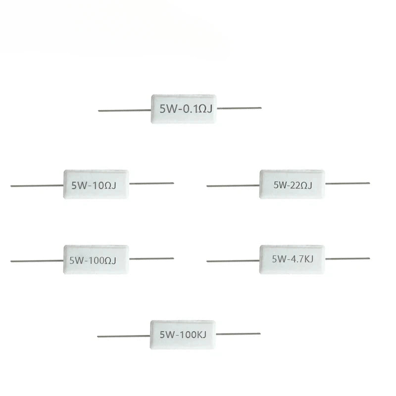 10pcs 5W 5% Cement Resistor Power Resistance 0.1 ~ 10K 0.1R 0.5R 1R 10R 100R 0.22 0.33 0.5 1 2 5 8 10 15 20 25 30 100 1K 10K ohm