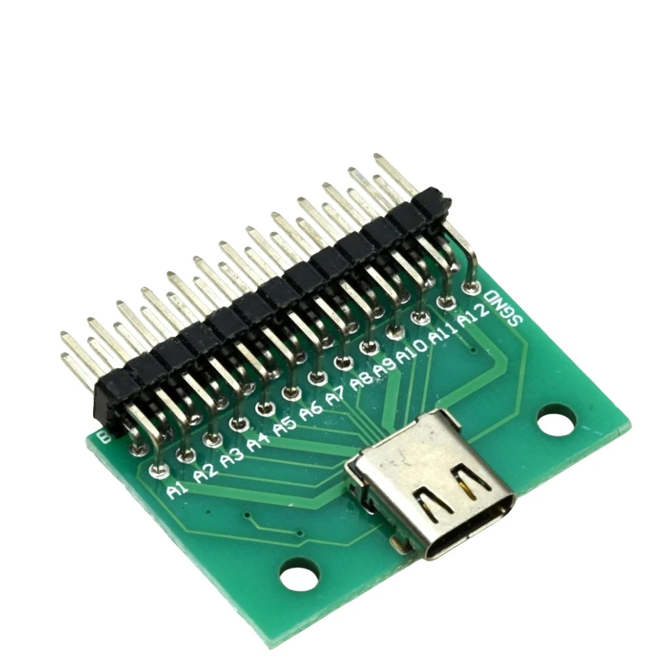 USB 3.1 Type-C Female Receptacle 24Pin PCB Mount SMT DIP Test Board with Header Pins for DIY Electronics Projects