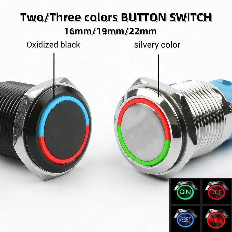 push button switch Two/three color, light metal 16 19 22mm self-locking/reset waterproof hotel doorbell customization latching