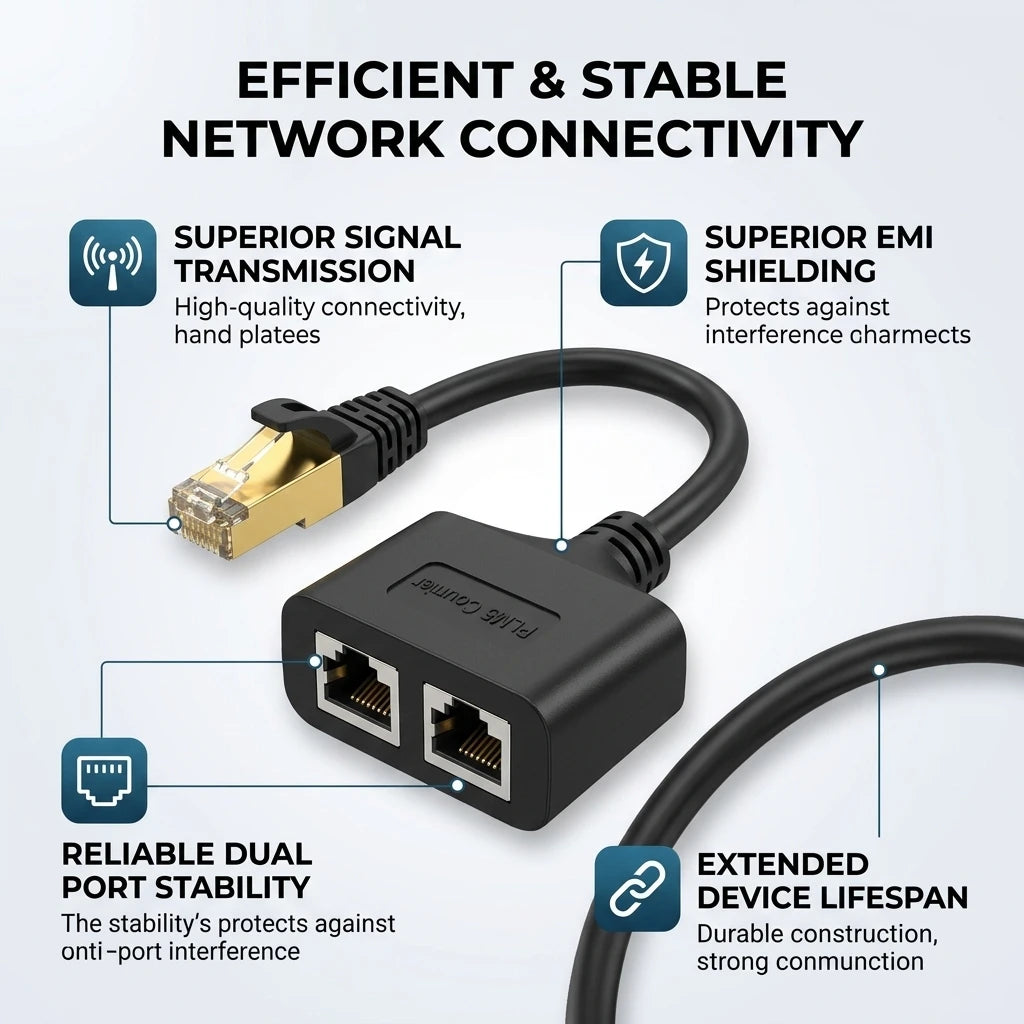 Portable RJ45 Ethernet Adapter Cable Extension 1 to 2 Port Excellent Connection Transmission Splitter Adapter for Home Office