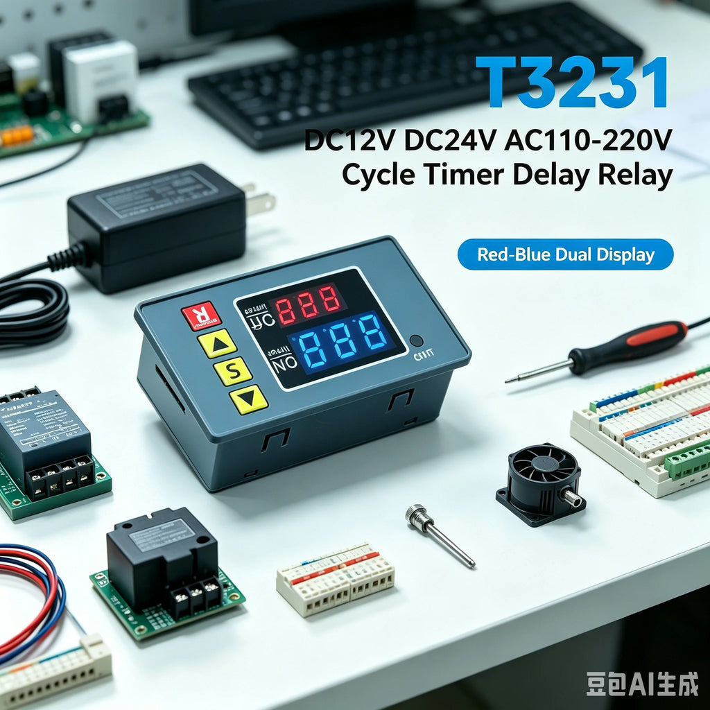 T3231 DC 12V 24V AC 110-220V Digital Time Delay Relay Module Cycle Delay Timer Red Blue Dual Display Timing Relay Switch for Car