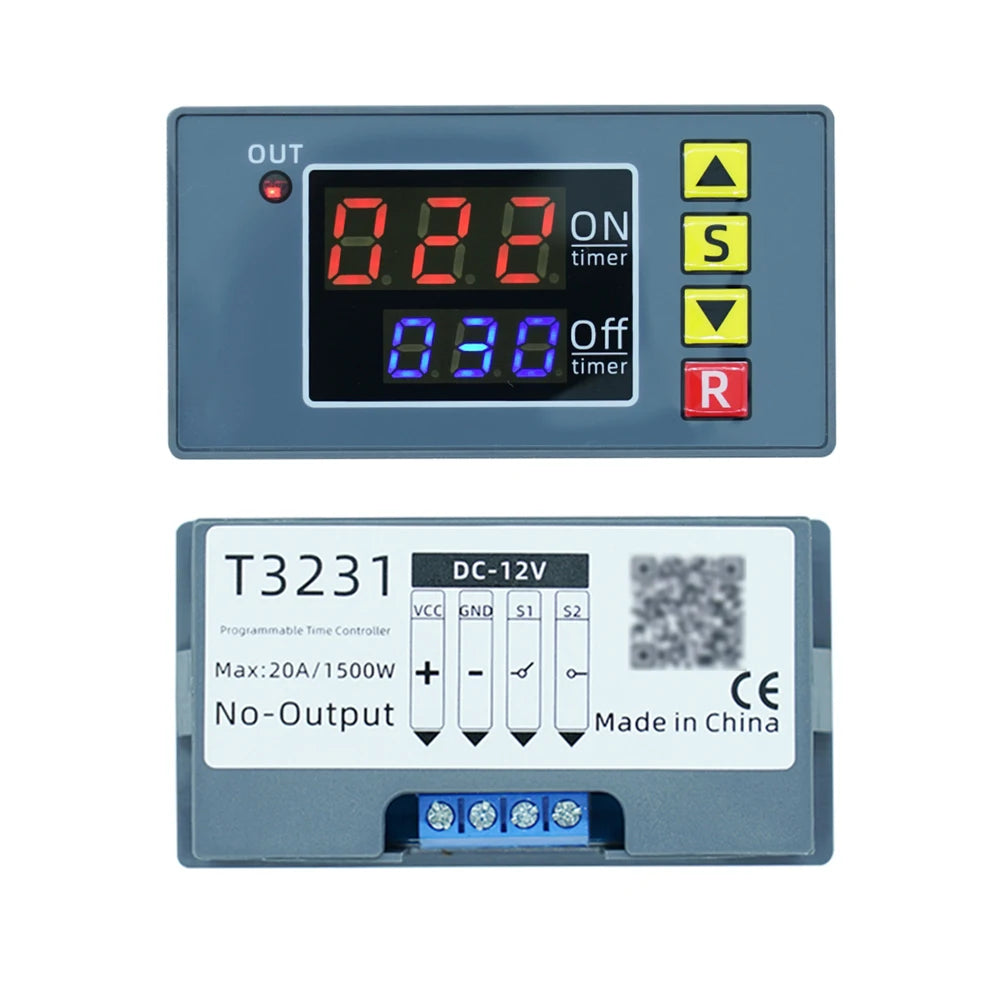 T3231 DC 12V 24V AC 110-220V Digital Time Delay Relay Module Cycle Delay Timer Red Blue Dual Display Timing Relay Switch for Car