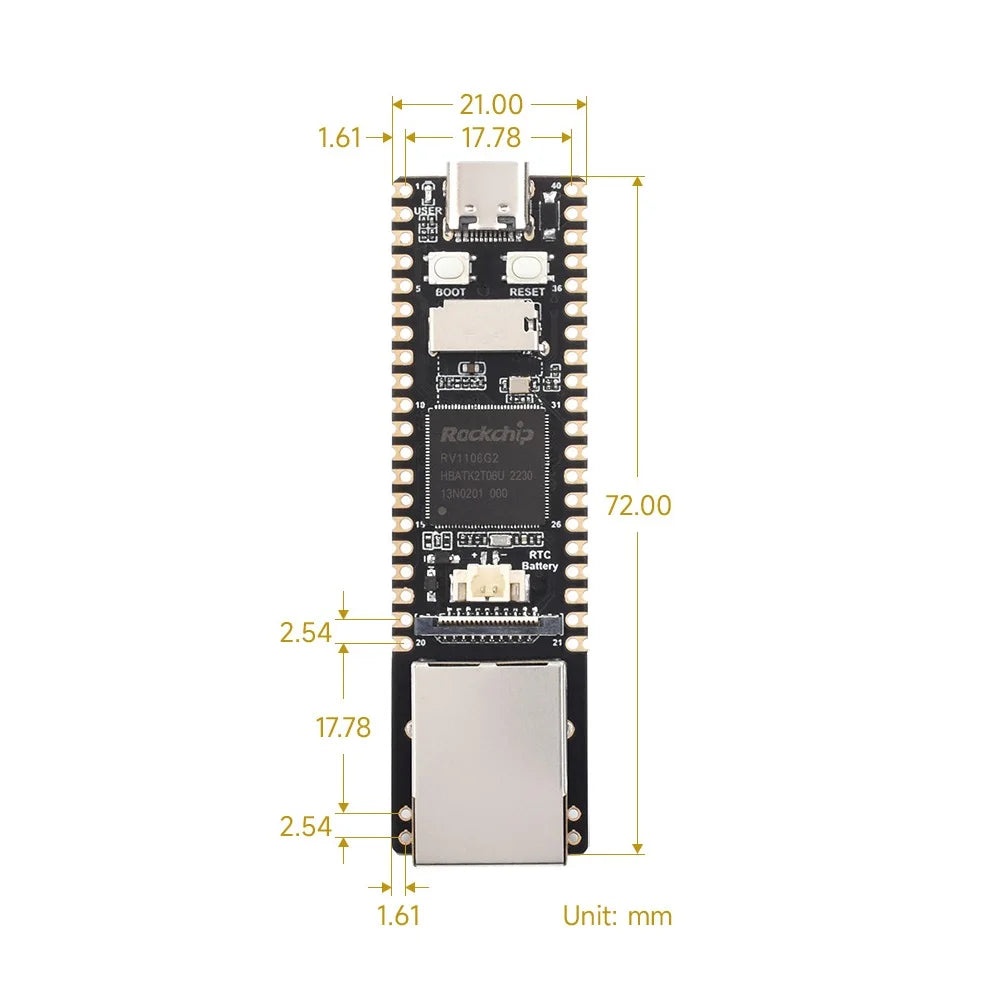 RV1106 Mini Linux Development Board with Integrated ARM Cortex-A7/RISC-V MCU/NPU/ISP Processors