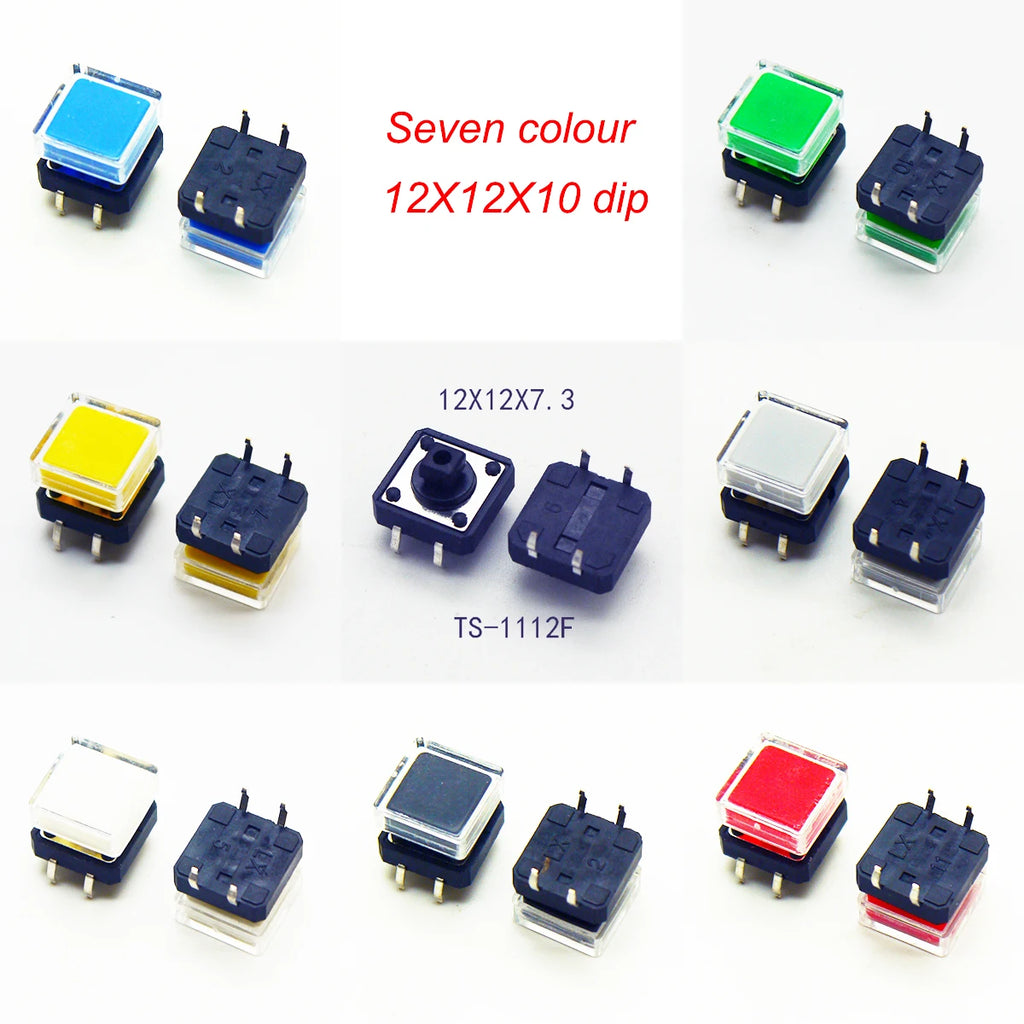 10Sets 12x12x10mm Tact Switch With Plastic Caps Momentary Tactile 4PIN SMT DIP Push Button Switch Micro Key Button