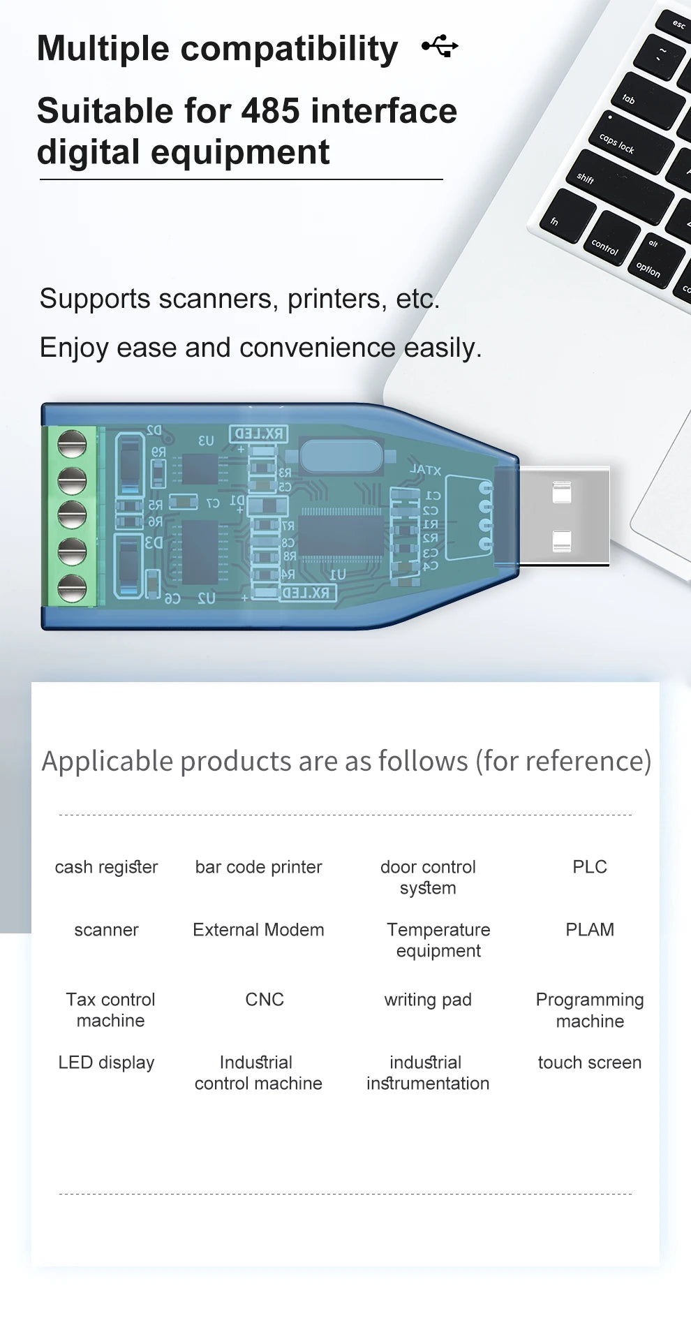 Industrial USB To RS485 Converter Upgrade Protection RS232 Converter Compatibility V2.0 Standard RS-485 A Connector Board Module