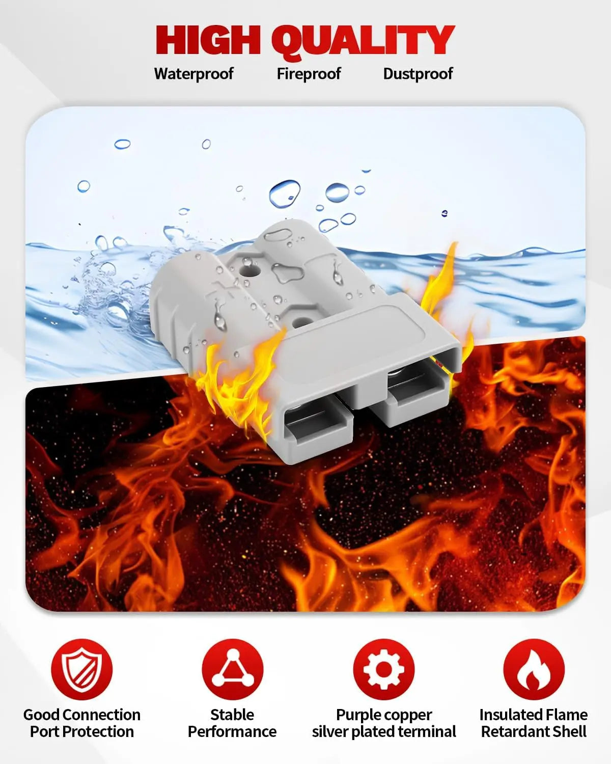 1-10Pcs Battery Terminal Connectors 2-Pin 50A-600V Battery Quick Connect/Disconnect for Anderson Style Plug Connectors DC