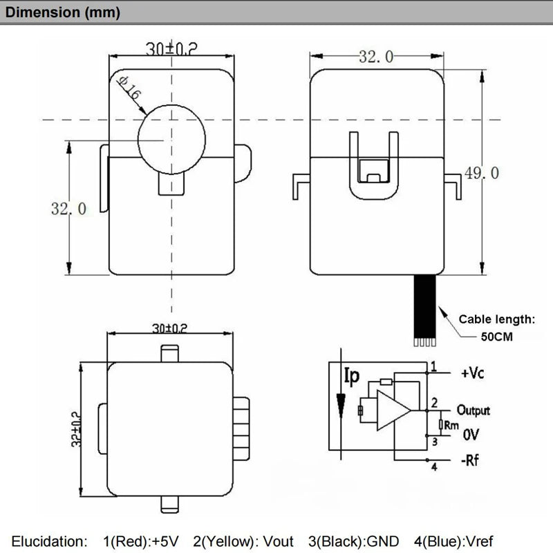 Hall Effect Current Transducer Sensor QNHCK2-16 DC 10A 20A 30A 50A 100A 2.5V±2V 2.5V±0.625V Split Core Current Sensor Clamp On