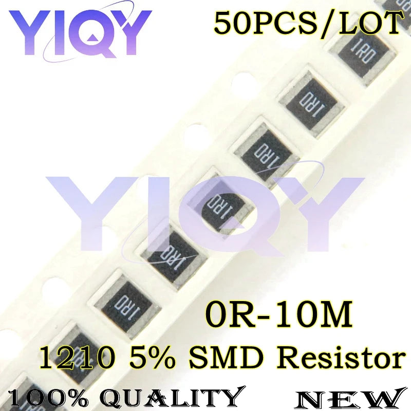 50PCS 1210 5% 1/2W SMD Chip Resistor resistors 0R-10M 0 10 100 220 470 ohm 0R 10R 100R 220R 470R 1K 2.2K 4.7K 10K 100K 1M 10M