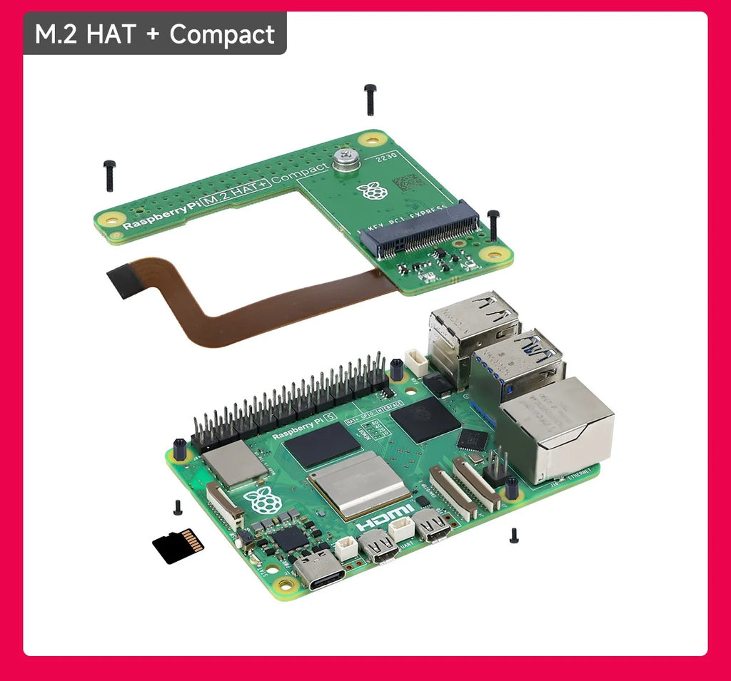 Raspberry Pi 5 Pcie To M.2 Hat+ Compact Expansion Board Ssd Solid State Drive Nvme Pi5