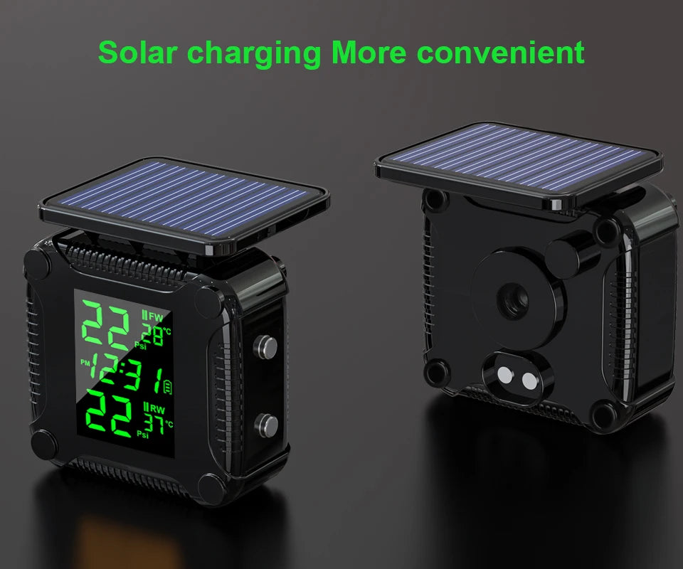 Extractme Tire Pressure Monitoring System Colorful Display Wireless TPMS Motorcycle Solar Charge Tyre Temperature Alarm Sensor