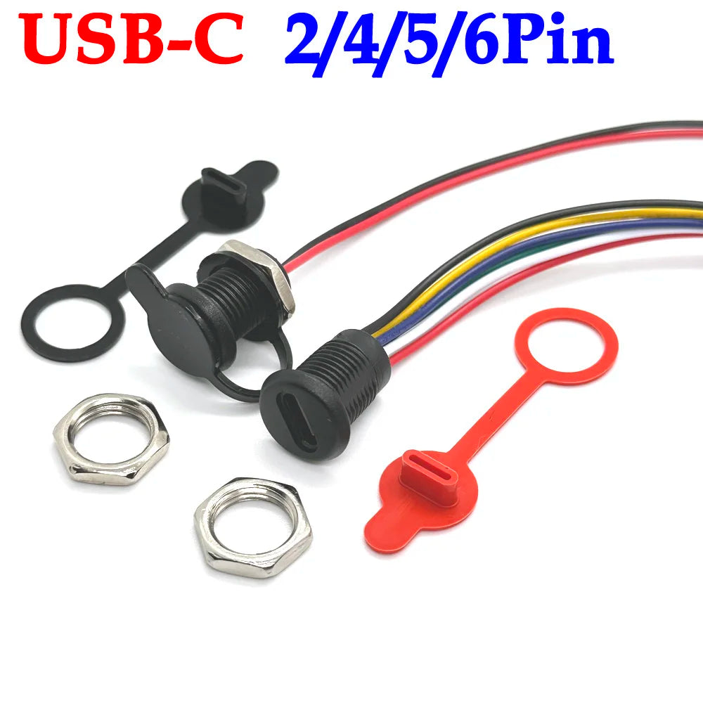 USB-C 2 4 5 6 Pin High Current Charging Socket with PH2.0 Nut Snap Lock Plate USB Type-C Female Waterproof Female Connector Jack