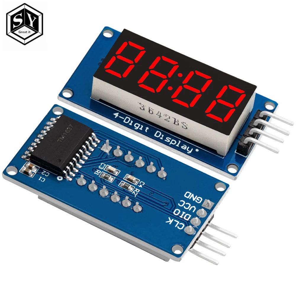 TM1637 4-Digit 0.36-Inch Red 7-Segment LED Display Module - Serial Interface Driver Board for Arduino Clock