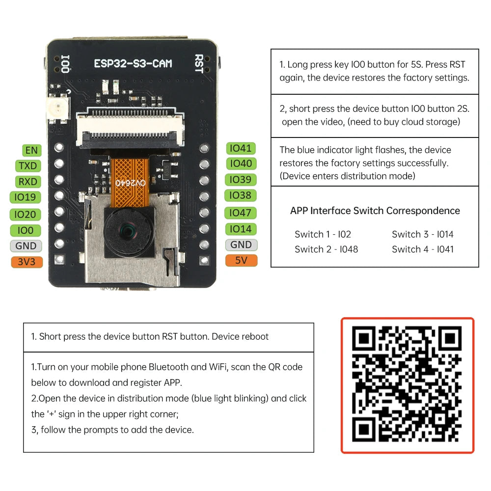 ESP32-S3 Development Board Module with OV2640 Camera N16R8 Version ESP32-S3-CAM WiFi and Bluetooth 5.0 Chip Development Board