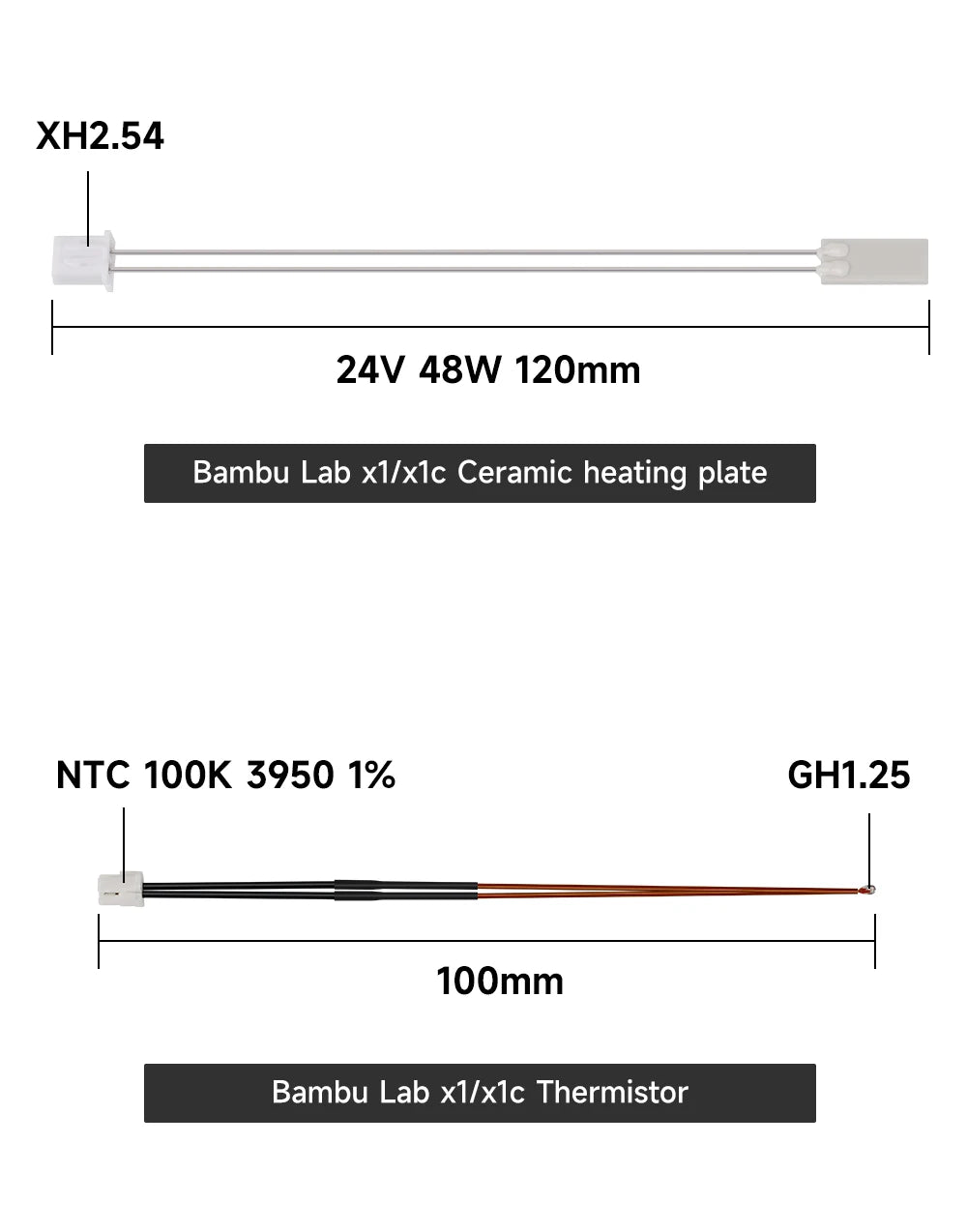 For Bambu Lab Hotend v2.0 V3.0 Kit X1c P1P Thermistor & Ceramic Heater Plate Hotend V3Heater Cartridge 24V 50W 3D Printer Parts